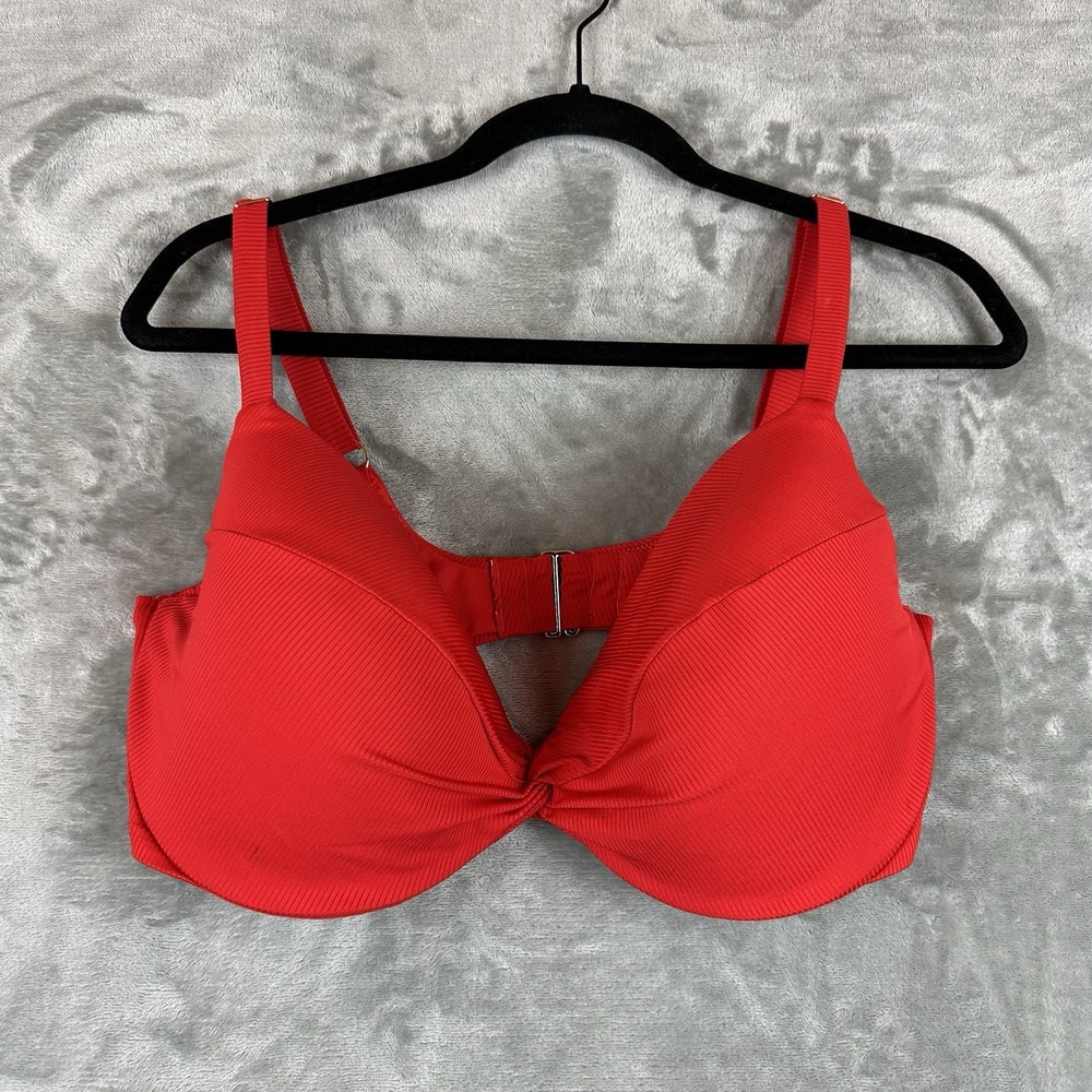 Victoria's Secret Swimsuit Top Women's 38DDD / F85 Red Ribbed Underwire Bikini